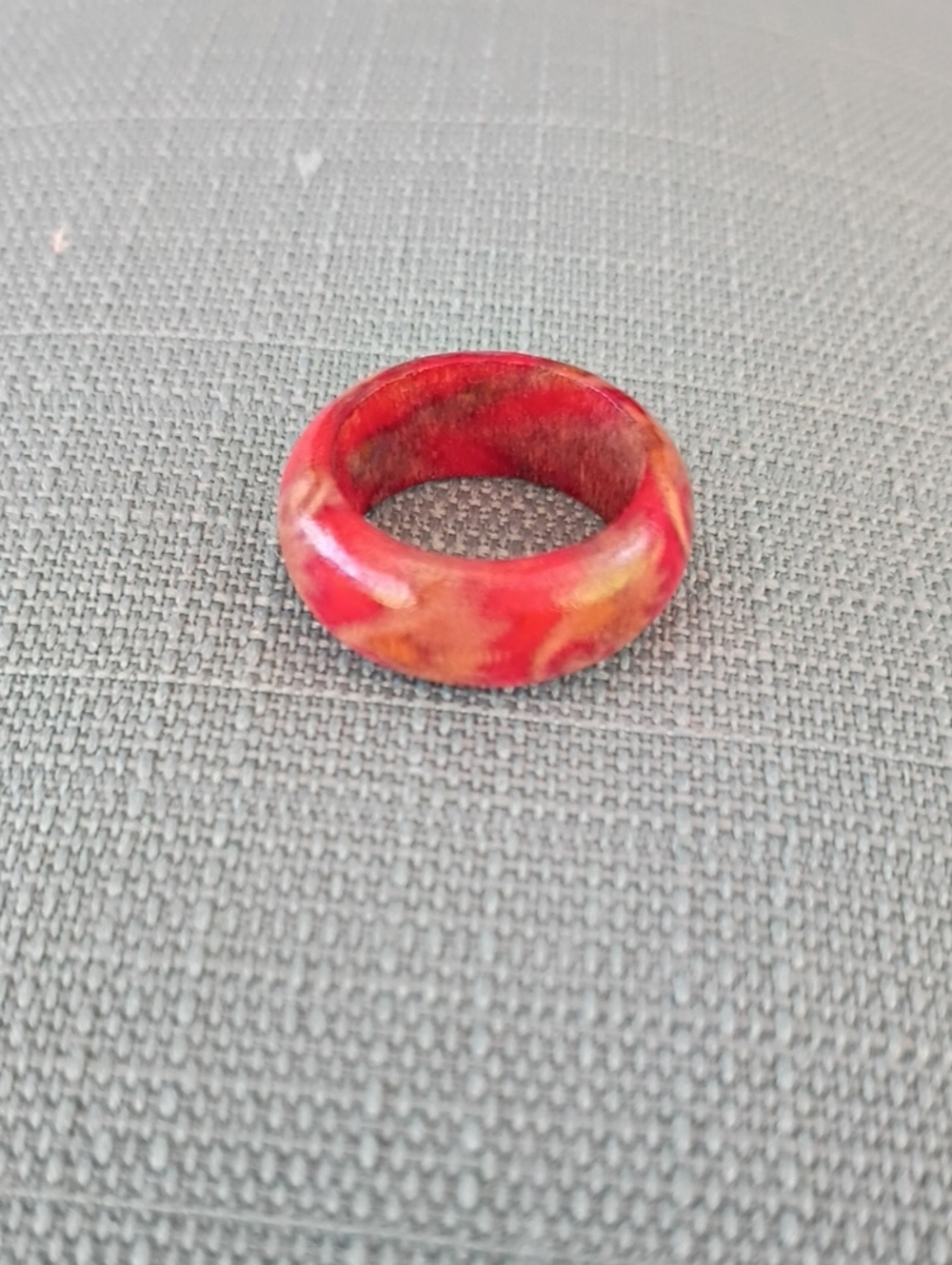 Handcrafted Chunky Marbled Red Wooden Statement Band Ring – Size 6.5-7